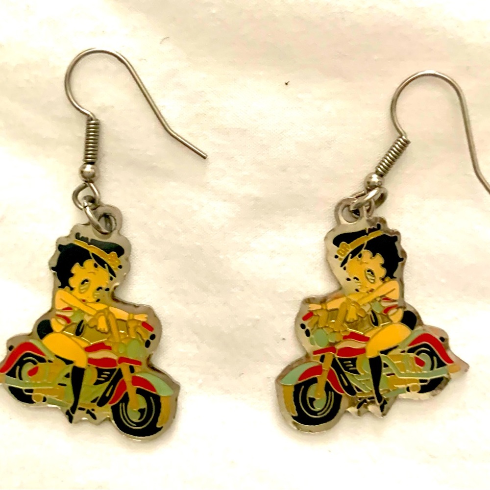 Pierced Betty Boop Mortorcyle earrings